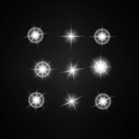 Vector Set of Different White Lights. Different Stars Collection. Star Lightsのイラスト素材