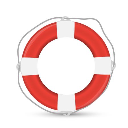 White lifebuoy with red stripes and rope. Isolated Vector illustrationのイラスト素材