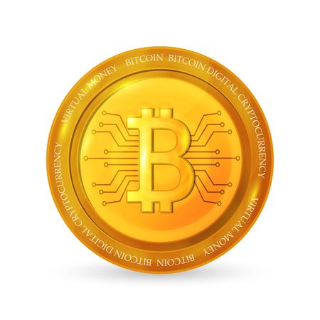 Golden bitcoin coin. Realistic vector illustration.のイラスト素材