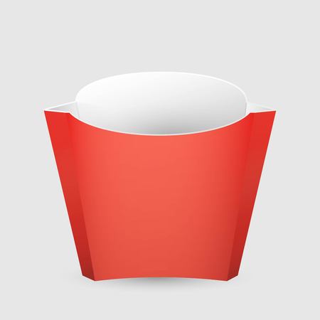 French Fries Red Paper Box. On White Background Isolated. Mock Up Template Ready For Your Design. Product Packing Vectorのイラスト素材