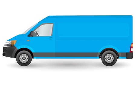 Blue truck template. Cargo van Vector illustration isolated on white background. City commercial vehicle deliveryのイラスト素材