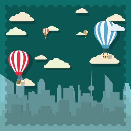 Retro hot air balloon sky background isolated on plain background.のイラスト素材