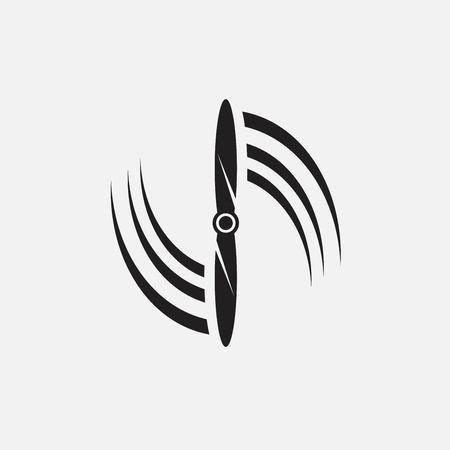 Black isolated silhouette of propeller of airplane on white background. Iconのイラスト素材