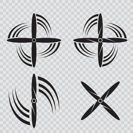 Set of aircraft screw in flat style. Airplane propellers on white backgroundのイラスト素材