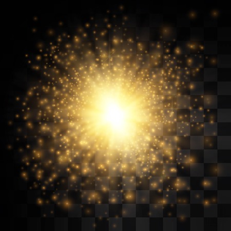 Transparent glow light effect. Star burst with sparkles. Gold glitterのイラスト素材