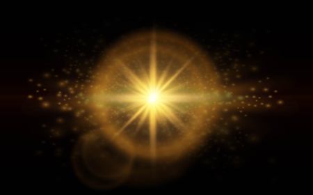 Golden Glow light effect. Star burst with sparkles. Vector Illustrationのイラスト素材