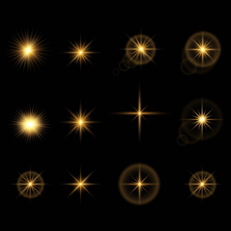 Creative concept Vector set of glow light effect stars bursts with sparkles isolated on black background. For illustration template art design, banner for Christmas celebrate, magic flash energy ray.のイラスト素材