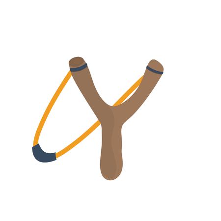 Slingshot with wooden handle, rubber bands illustration.のイラスト素材