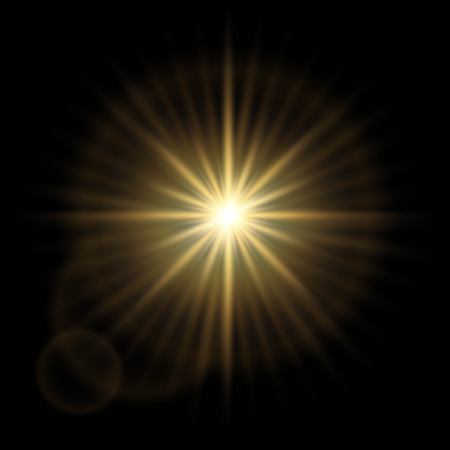 Golden abstract explosion bokeh light rays and sparkles. Isolated on a black background.のイラスト素材