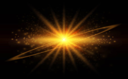 Golden Glow light effect. Star burst with sparkles. Vector Illustration.のイラスト素材
