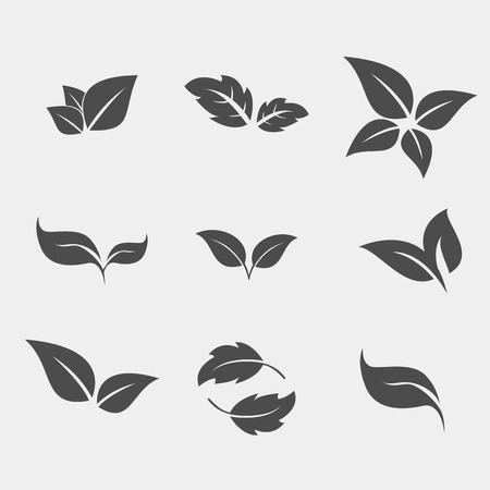 Set of black Tree Leaf flat iconのイラスト素材