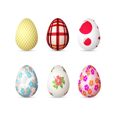 Illustration of Realistic 3D Easter Egg Set. Happy Easter Painted Egg Set Isolated on White Backgroundのイラスト素材