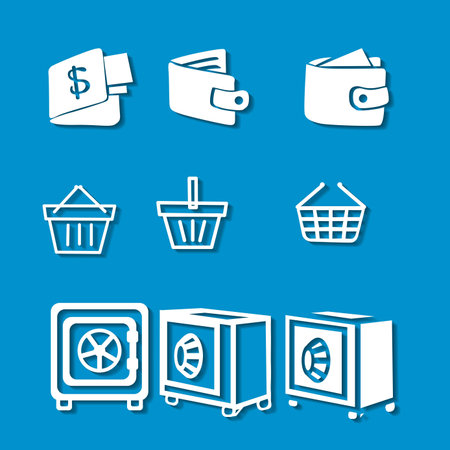 Set of shopping icons on blue backgroundのイラスト素材