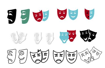 Theatrical masks set isolated on white backgroundのイラスト素材