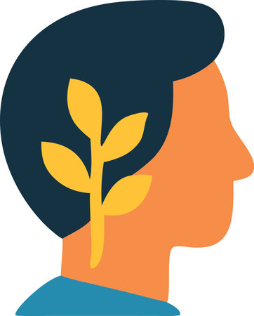 Human head silhouette with plant icon. Flat style. Vector illustration.のイラスト素材
