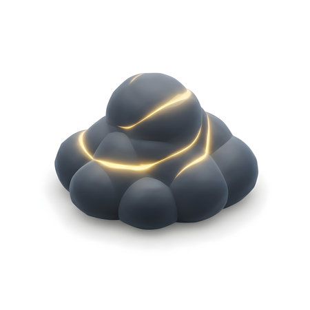 3D Illustration of Black Stone with Golden Light on White Backgroundの素材