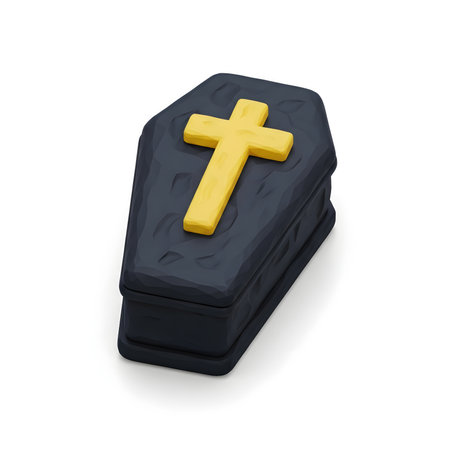 Coffin with golden cross isolated on white background. 3D illustration.の素材