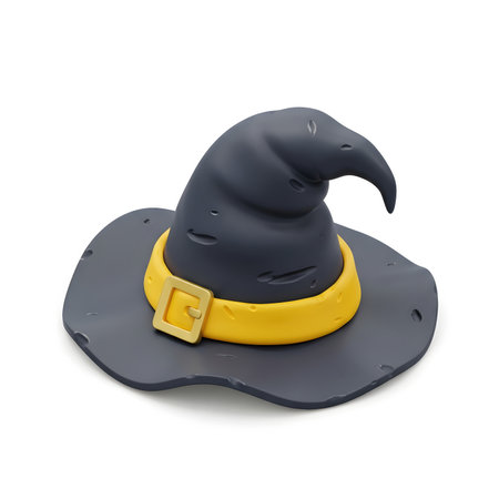 Black witch hat isolated on white background. 3d render image.の素材