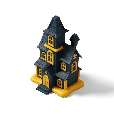 Illustration of a haunted house isolated on white background - 3d renderの素材