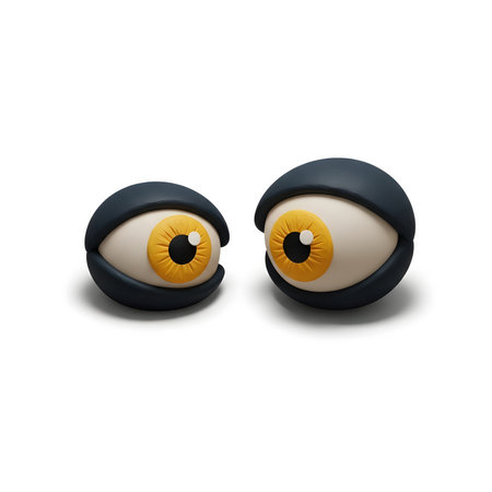 two eyes with yellow eyes on white background. Isolated 3D illustrationの素材