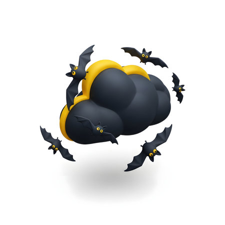 Halloween vector illustration. Black cloud and bats on white background.の素材