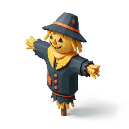 Halloween scarecrow isolated on white background. 3D rendering.の素材