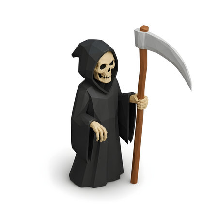 Scary death with scythe on white background. Isolated 3D illustrationの素材