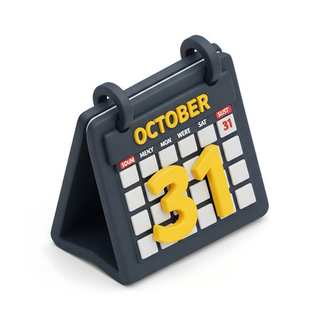 Calendar October 31 on a white background. 3d Renderingの素材