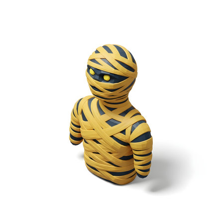 3d render of mummy with yellow bandage on white background with shadowの素材