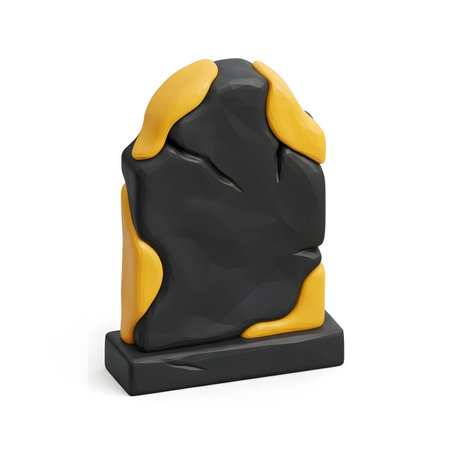 3d render of black and yellow grave stone isolated on white backgroundの素材