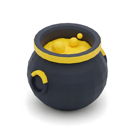 Cauldron with honey. 3d illustration isolated on white background.の素材
