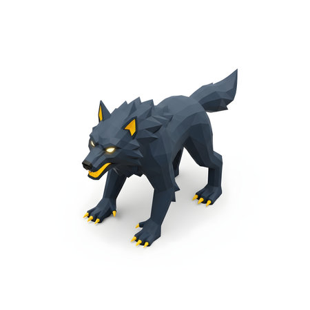 Black wolf isolated on a white background. 3d rendering, 3d illustration.の素材