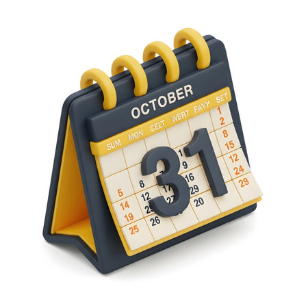 3d render of calendar with october 31 date on white backgroundの素材