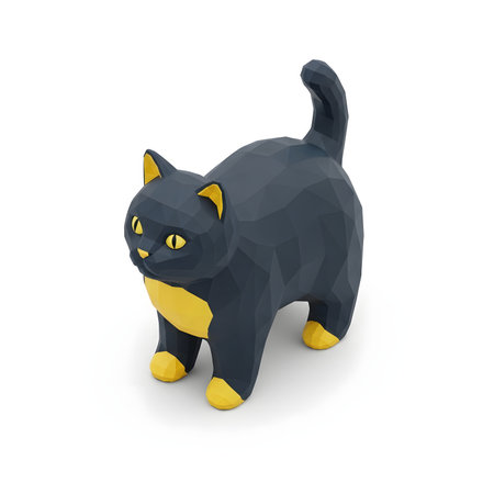 Black cat isolated on a white background. 3d rendering, 3d illustration.の素材