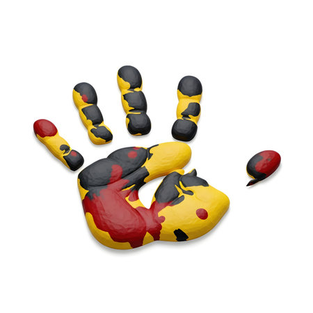 Concept or conceptual cute paint human hand or handprint of child with flag of Germany isolated on white backgroundの素材