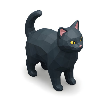 Black cat in low poly style isolated on white background. Vector illustration.の素材