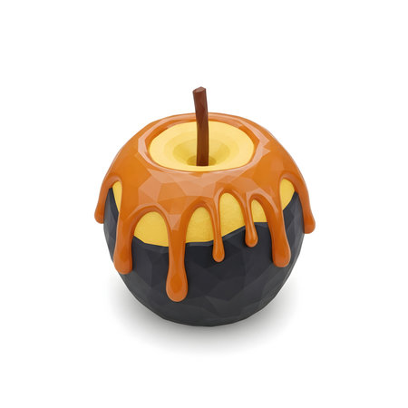 Caramel apple isolated on white background. 3d rendering. High resolution image.の素材