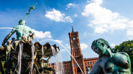 neptunbrunnen  and town hall berlinの写真素材