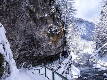 river at breitachklamm in winter in bavariaの写真素材