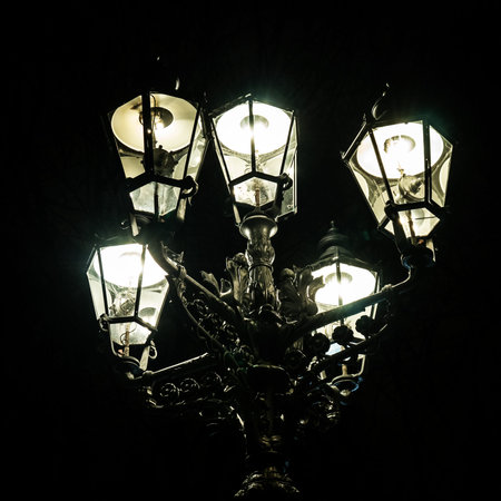 street lantern by night in tiergarten berlinの写真素材