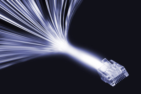 lan cable and data stream in light velocity
