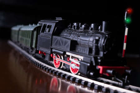 model train by nightの写真素材