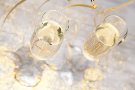champagne glasses and new years decoration