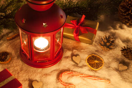 christmas lamp and winter decorationの写真素材