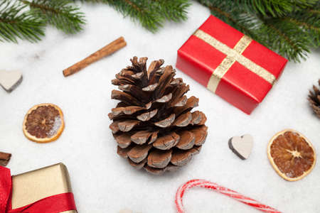 fir cone and christmas decorationの写真素材