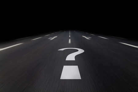 interrogation mark written on asphaltの写真素材
