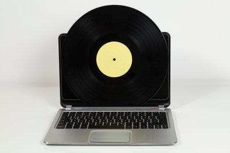 record and laptop computer for music