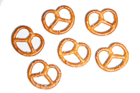 small pretzels isolated on white backgroundの写真素材