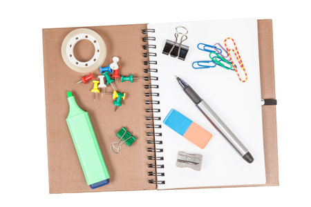Ring binder and various office supplies
