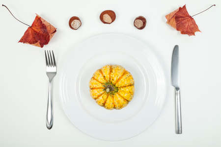 Yellow calabash and autumn decorationの写真素材